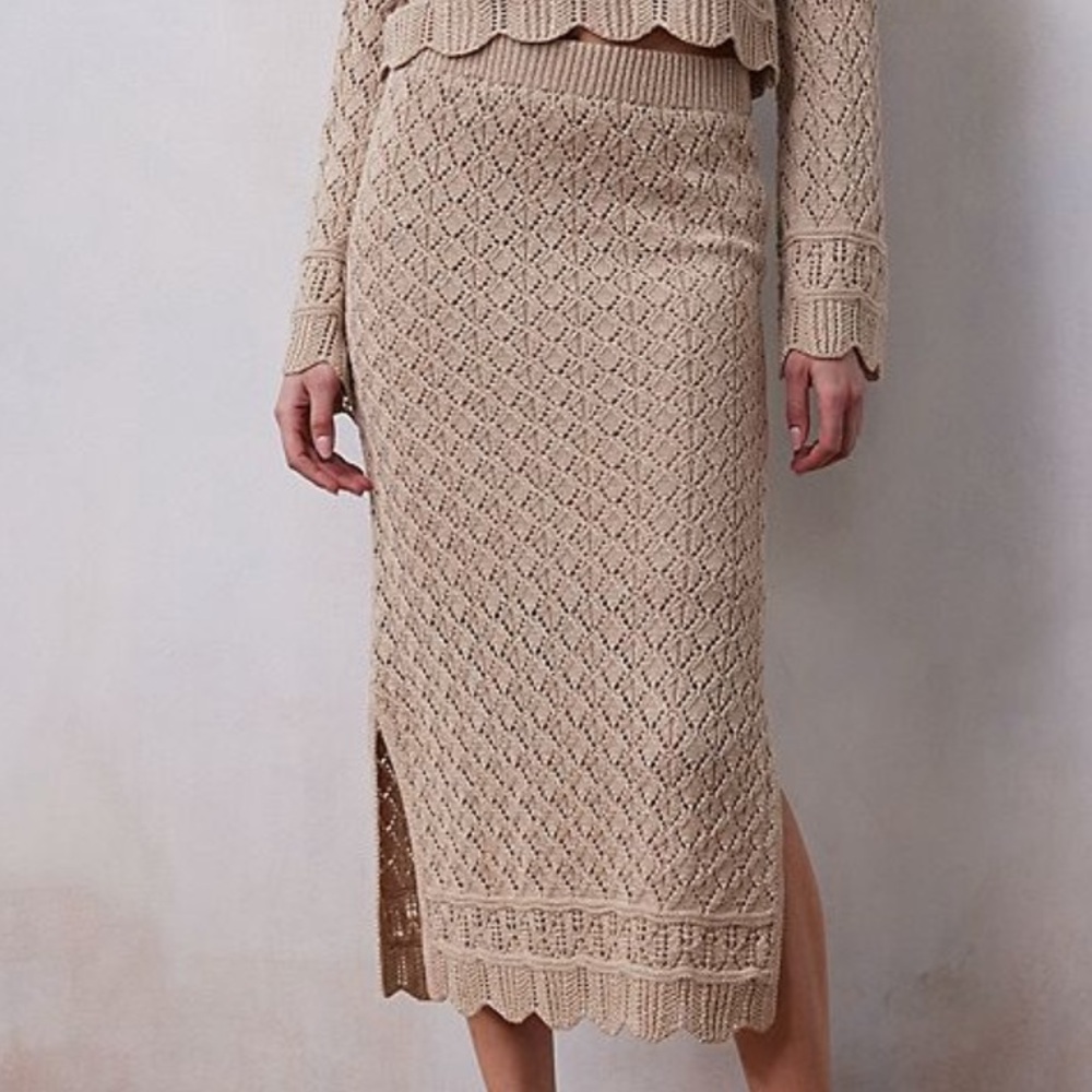 NWT LC Lauren Conrad Pointelle midi sweater skirt beige small
